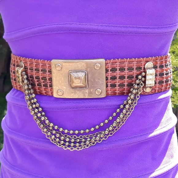 Streets Ahead Woven Leather & Brass Wide Belt S main image 14